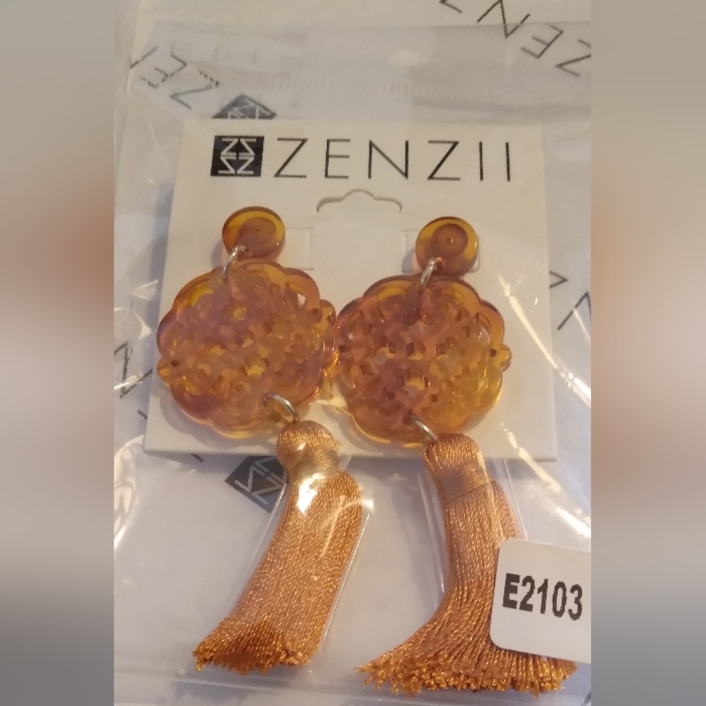🧡NWT ZENZII Tortoise Allure Resin Tassel Earrings 2.5" - Picture 5 of 13